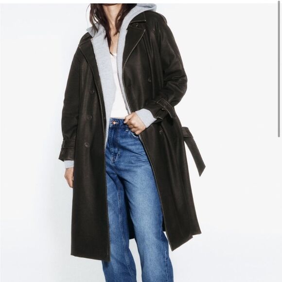 Zara distressed faux leather trench Size M - Picture 1 of 8